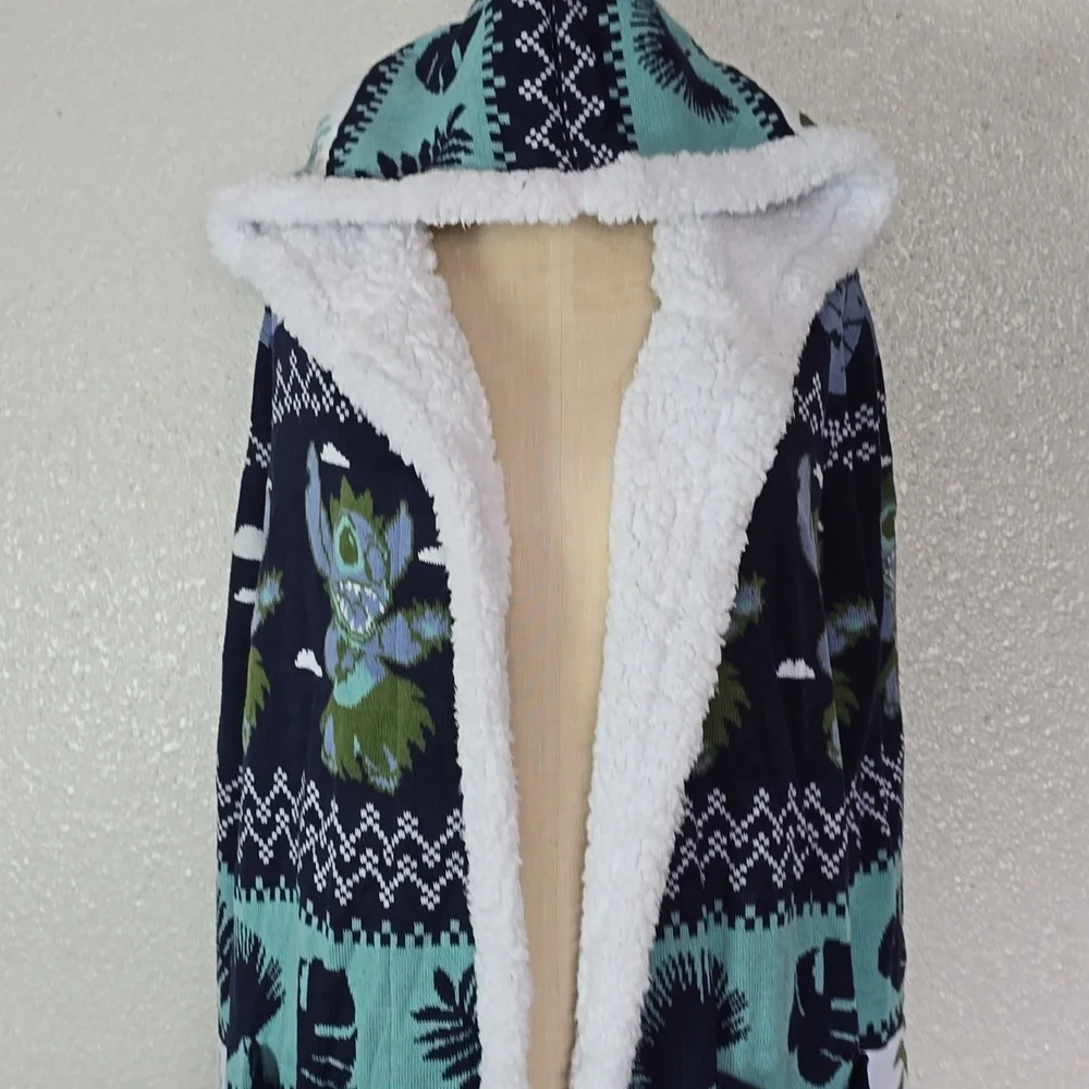 Disney Stitch Hooded Sherpa Open Front Sweater - Picture 2 of 7